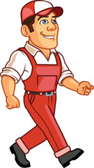 Handyman Cartoon Mascot Wearing Over All 
