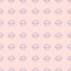 Simple doodle seamless pattern with cute baby faces. Perfect for T-shirt, poster and print. Hand drawn illustration for decor and design.
