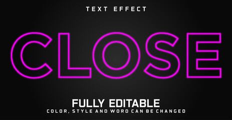 Glowing close text neon light, Editable Style text effect