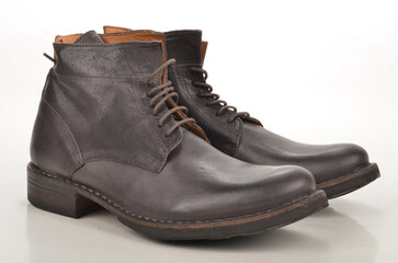 black leather boots isolated