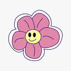 Cool groovy girly retro sticker with retro flower. Geek hipster vaporwave stickers . Vector illustration of y2k , 90s graphic design badge on white background