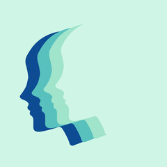 blue green silhouette of a bald beautiful woman's head with eyebrows, a female symbol, women day, mother day, mama