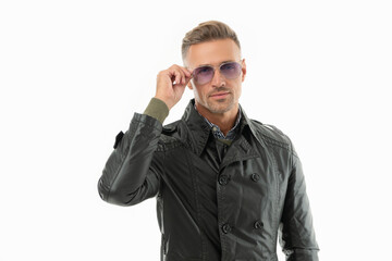 Fototapeta premium studio shot of handsome grizzled man. adult grizzled man in glasses isolated on white