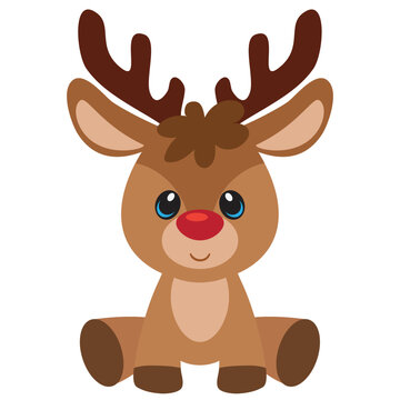 Cute sitting reindeer vector cartoon illustration