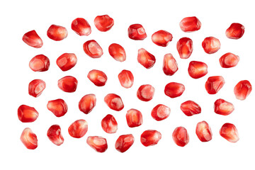 Set of red Pomegranate seeds isolated on white background. With clipping path. Full depth of field. Focus stacking