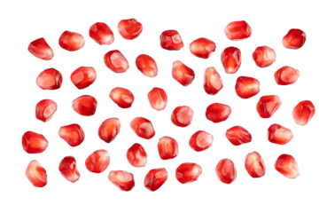 Set of red Pomegranate seeds isolated on white background. With clipping path. Full depth of field. Focus stacking