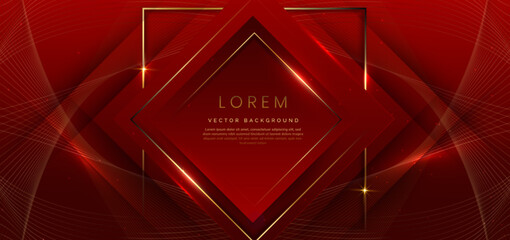 3D square frame red on red background with lighting effect and sparkling with copy space for text.