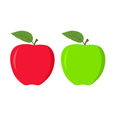 Red apple and green apple with leaves vector