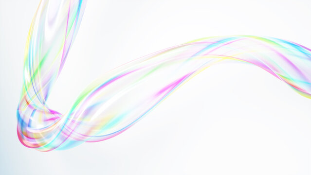白背景に虹色の綺麗な線。背景素材。抽象的な背景。