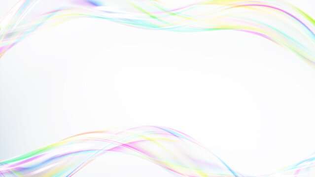 白背景に虹色の綺麗な線。背景素材。抽象的な背景。フレーム。