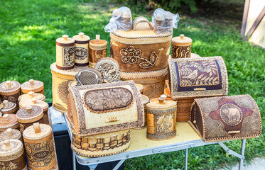 Sale handmade products made of birch bark