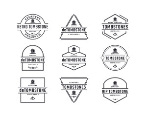 Obraz premium Vintage Retro Badge Emblem Tombstone Tomb Cemetery Logo Design Linear Style