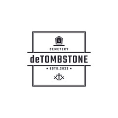 Fototapeta na wymiar Vintage Retro Badge Emblem Tombstone Tomb Cemetery Logo Design Linear Style