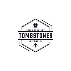 Vintage Retro Badge Emblem Tombstone Tomb Cemetery Logo Design Linear Style