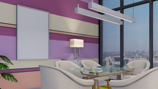 Meeting room wall picture frame mockup