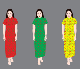 Chinese women wearing traditional dresses illustration