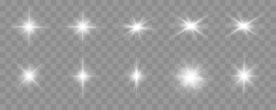 Shine glowing stars. Set of vector lights and sparks isolated on transparent background
