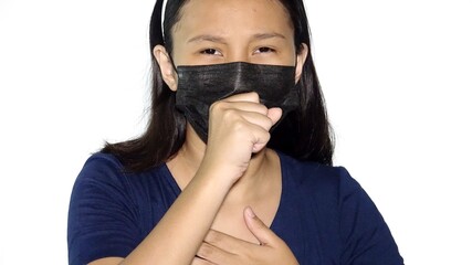Sick Asian Female Coughing Wearing Facemask