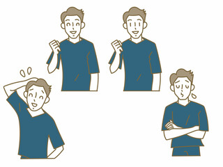 スクラブを着た若い男性医師の表情パターンのイラスト素材セット