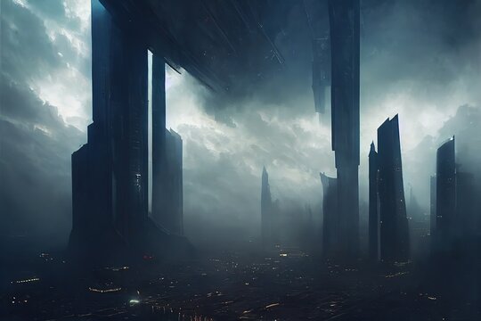 paysage futuriste d'une ville de sicence fiction