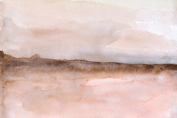 Abstract terracotta beige pink watercolor landscape. Minimalist Style. Rough Canvas Texture