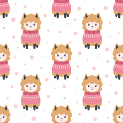 winter seamless pattern with alpaca and snow