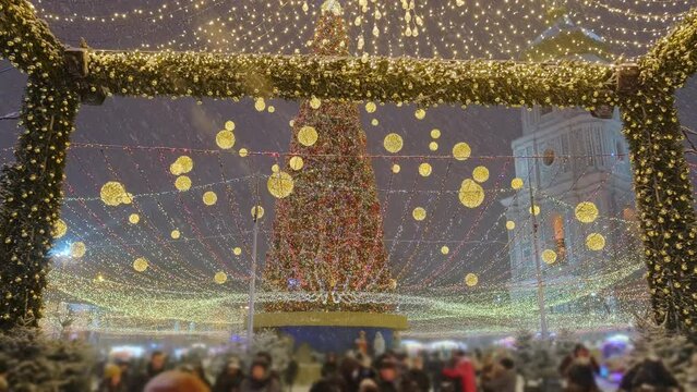Main Ukrainian Christmas tree in 2022 year in Kyiv, Ukraine