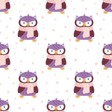 winter seamless pattern with owl and snow