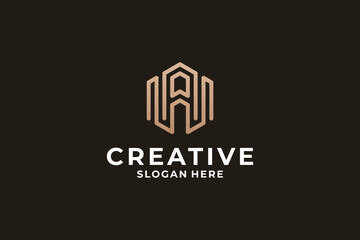 Abstract letter A logo design with triangle concept