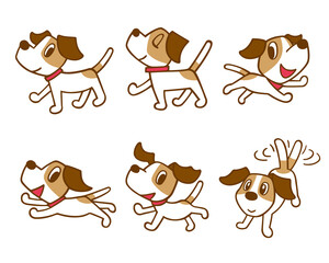 ジャックラッセルテリア犬　セット4　茶色線　(歩く、走る、ダッシュ、他)