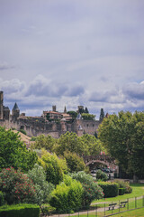 Fototapeta na wymiar The landscape of the castle of Carcassonne, France and the park around