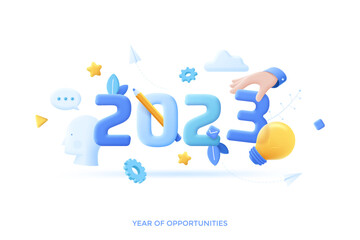 2023 Year Of Opportunities In Flat 3D Style