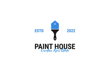 Flat paint brush house logo design vector illustration