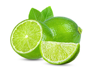 Lime with leaf isolated on transparent png