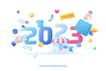 2023 Year Of Opportunities In Flat 3D Style