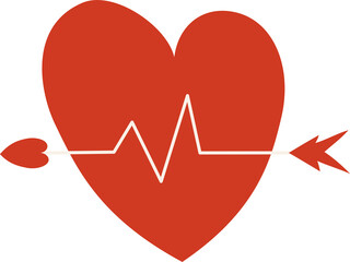 A heart pierced by an arrow, a pulse in the heart