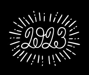 2023. Hand drawn lettering greeting card with calligraphy for 2023. Handwritten. Merry Christmas and Happy New Year lettering