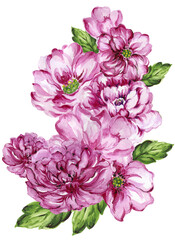 Obraz premium Watercolor gouache liberty vintage sweet bouquet of flowers stock illustration pink and yellow color
