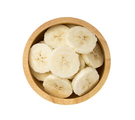 Banana slice in wood bowl isolated on transparent png