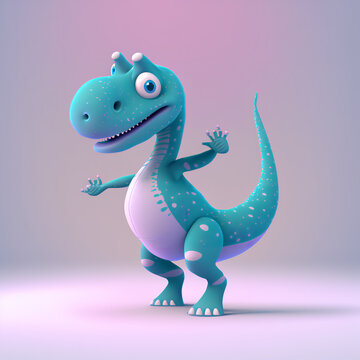 Green And White Baby Dinosaur 3d Cartoon Ilustration