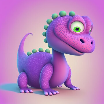 Purple With Green Baby Dinosaur 3d Cartoon Ilustration