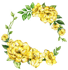 Watercolor gouache liberty vintage sweet bouquet of flowers stock illustration pink and yellow color