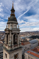 Obraz premium Saint Stephen's Basilica bell tower and Budapest city. Hungary.