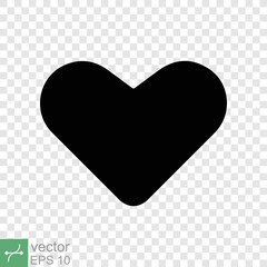 Heart icon isolated on transparent background. Simple flat icon. Black love shape symbol, blank heart silhouette sign logo design, romantic wedding concept. vector illustration EPS 10.