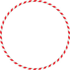 Christmas red, green, white striped candy cane circle frame, round border isolated on transparent background, clip art, PNG illustration for new year design.