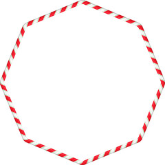 Fototapeta premium Christmas red, green, white striped candy cane octagon frame border isolated on transparent background, clip art, PNG illustration for new year design.