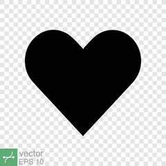 Heart icon isolated on transparent background. Simple flat icon. Black love shape symbol, blank heart silhouette sign logo design, romantic wedding concept. vector illustration EPS 10.