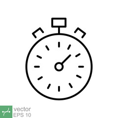 Stopwatch icon. Simple outline style. Watch, stop, clock, quick timer, chronometer speed time, countdown concept. Thin line vector illustration isolated on white background. EPS 10.