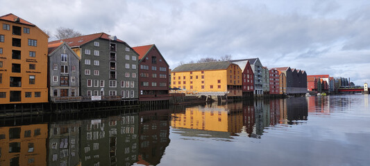 Typical colorful wooden buildings, Trondheim, Norway