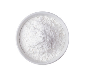 Pile of flour in white bowl isolated on alpha layer